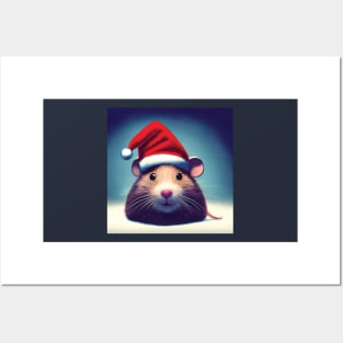 Christmas Mouse in Santa Hat Posters and Art